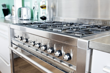 A stainless steel gas stove